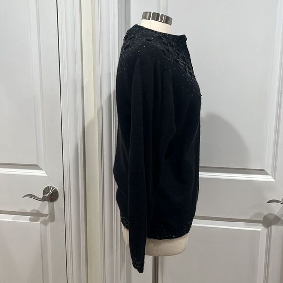 New! VIVIEN FOREST Cardigan Black Floral Sequin Lambswool Angora Blend PRETTY! - Picture 6 of 16